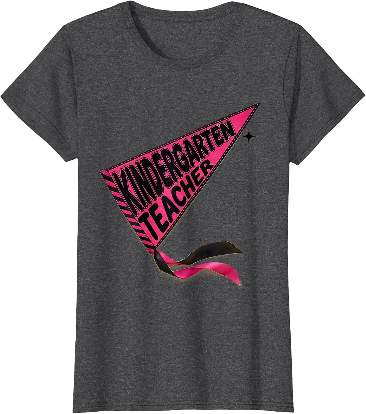 Women's Kindergarten Teacher Playful Back To School Pennant Flag T-Shirt - Dark Heather Grey