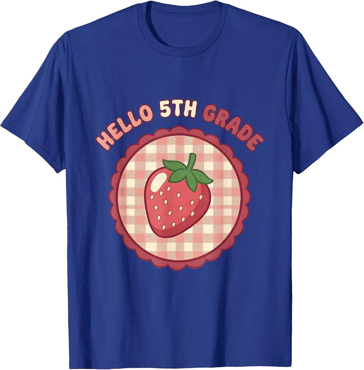 Hello 5th Grade Cute Gingham Picnic Back to School Girl T-Shirt - Royal Blue
