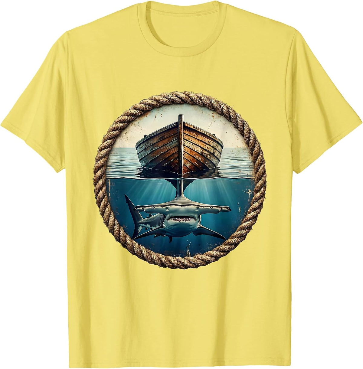 Men's Gulf of Mexico Hammerhead Shark Boat Hull Art T-Shirt - Lemon Yellow
