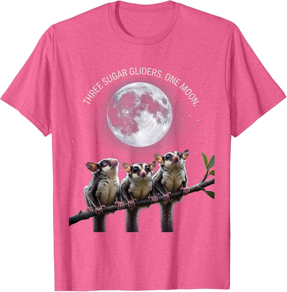 Men's Three Sugar Gliders One Moon Funny Pet Lover Meme T-Shirt - Pink Heather