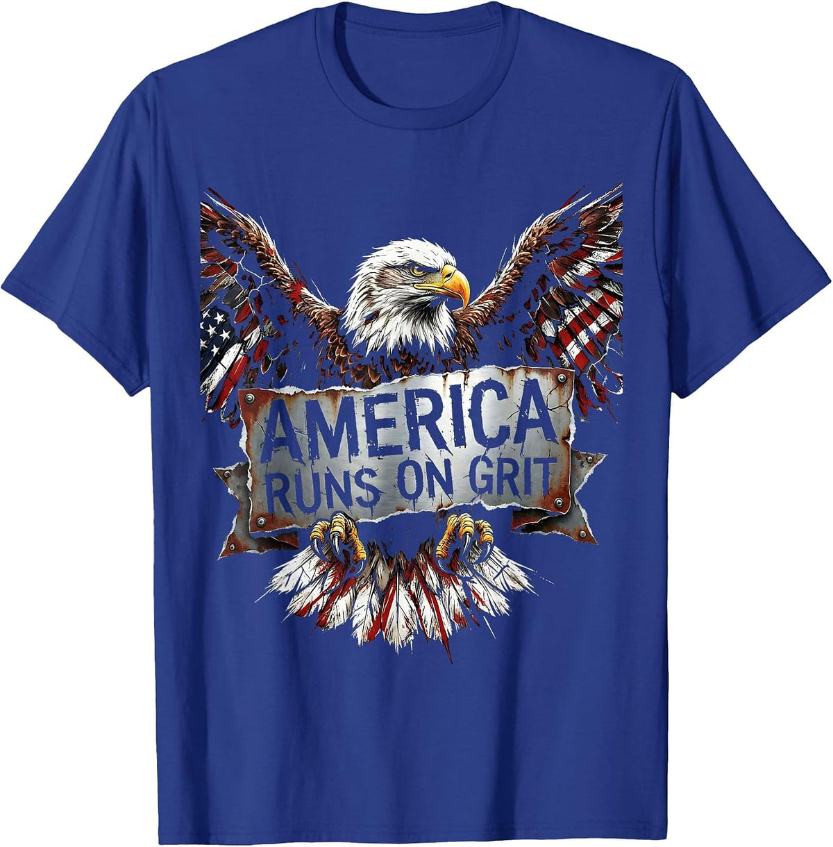 Men's America Runs on Grit Patriotic Design T-Shirt - Royal Blue