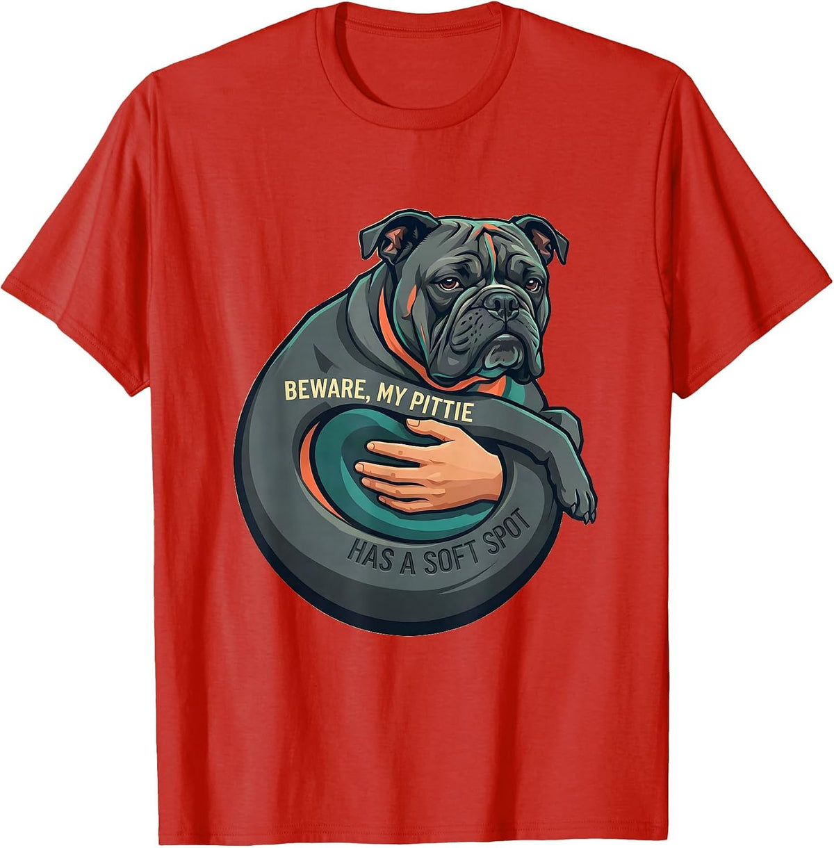 Men's Beware, My Pittie Has A Soft Spot Funny Pitbull Dog Mom T-Shirt - Red