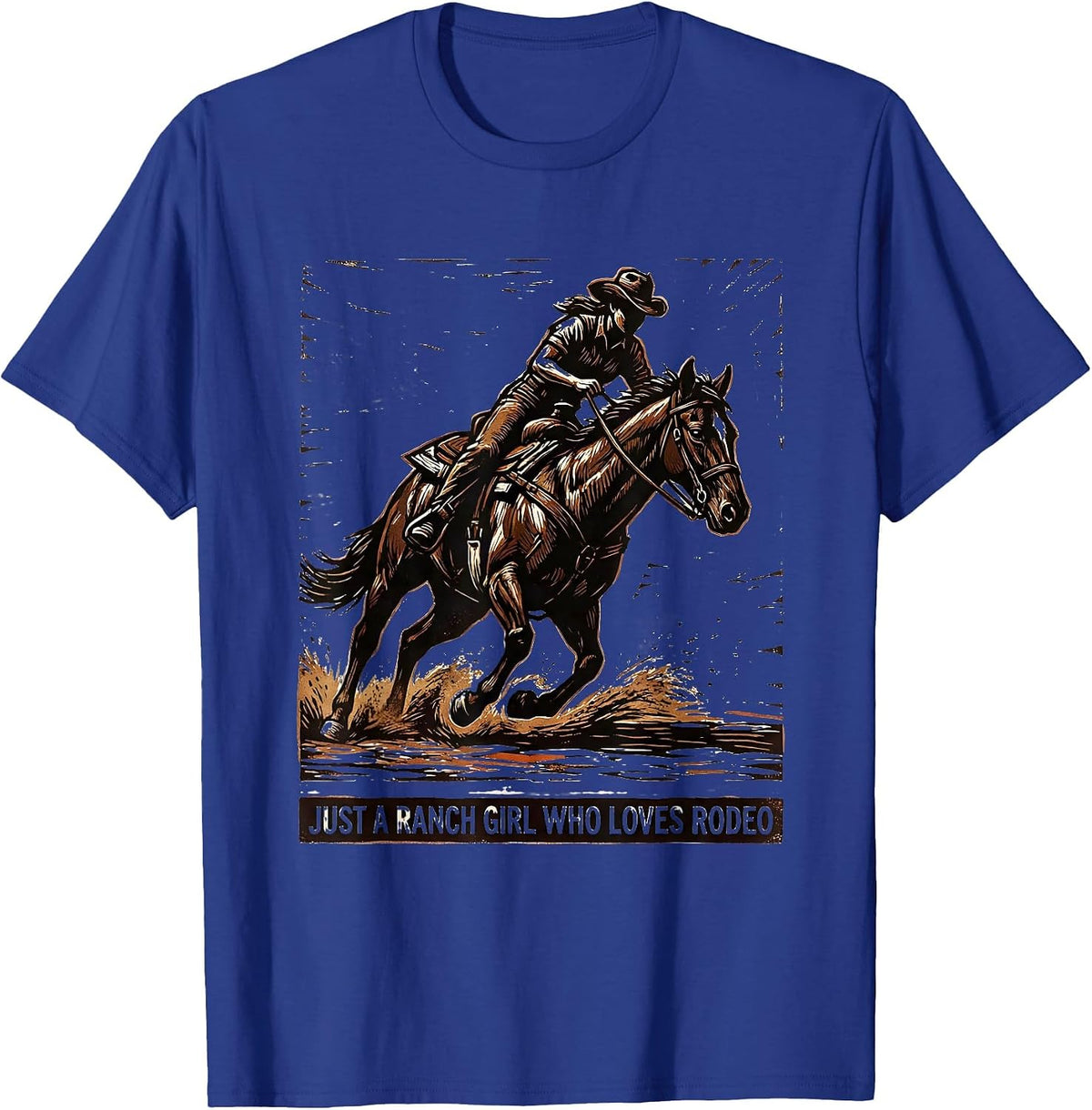 Just A Ranch Girl Who Loves Rodeo Western Cowgirl Vintage T-Shirt - Royal Blue