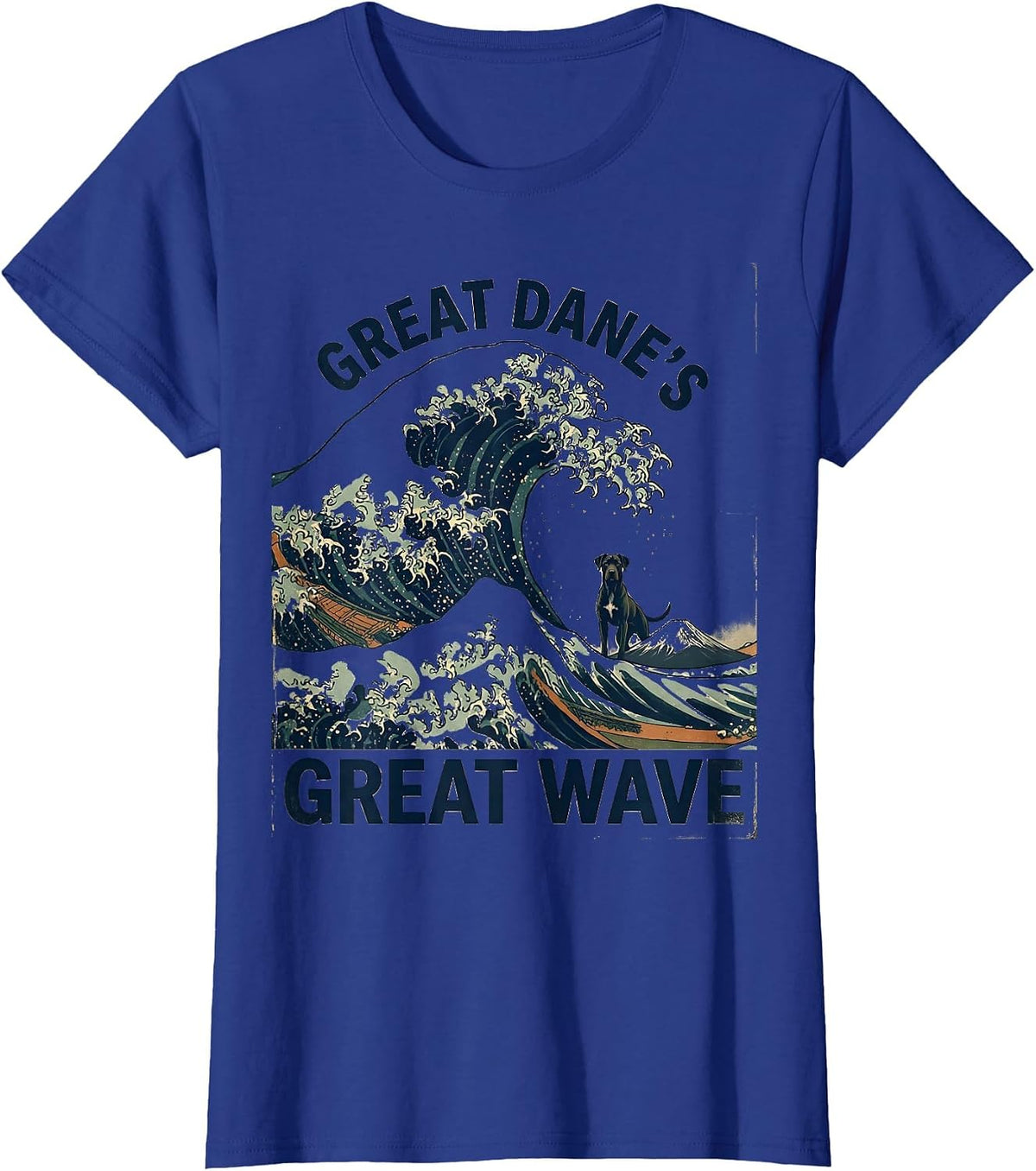 Women's Great Dane's Great Wave Vintage Japanese Art Dog Lover Gift T-Shirt - Royal Blue