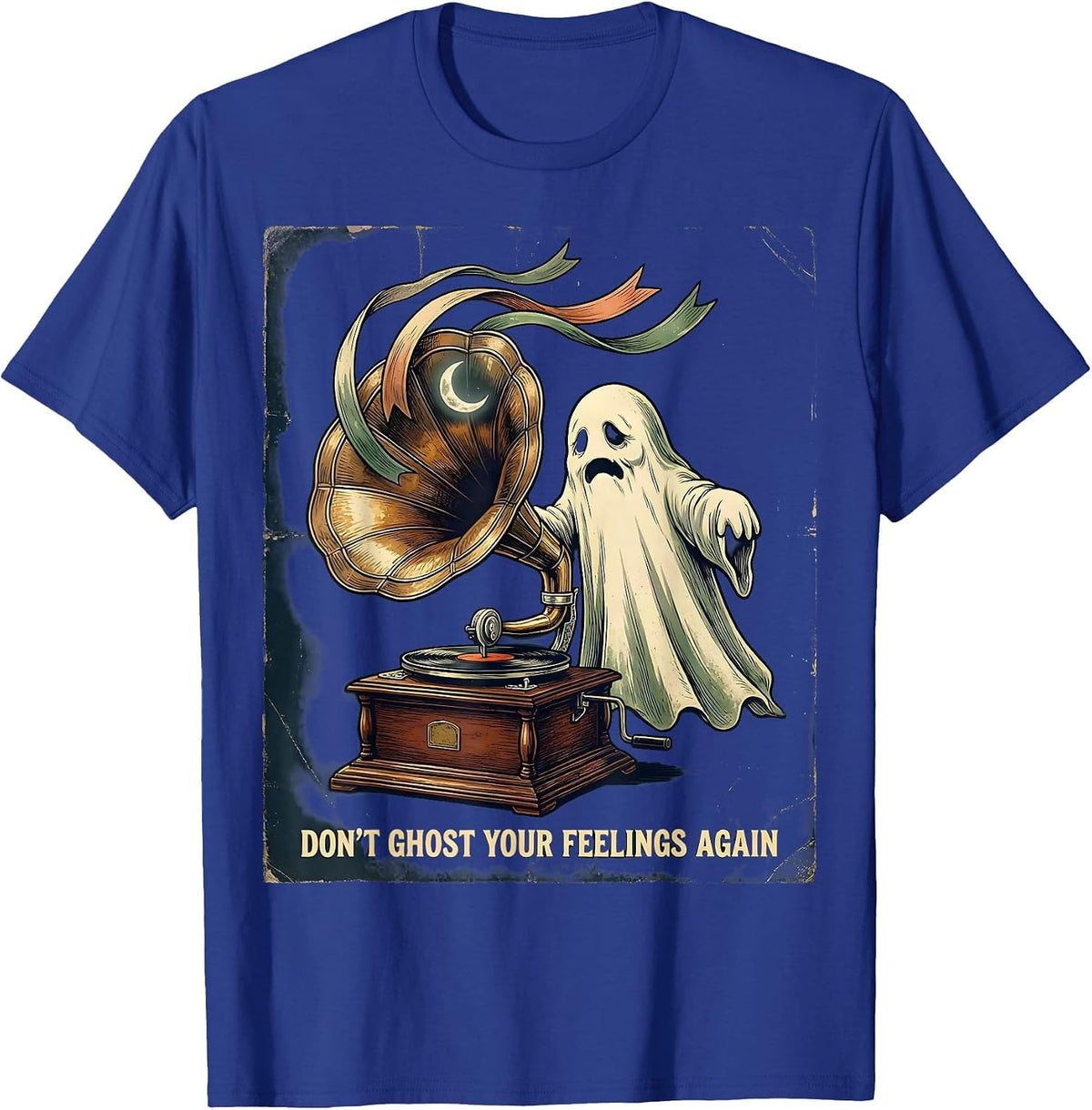 Men's Don't Ghost Your Feelings Again Vintage Ghost Mental Health T-Shirt - Royal Blue