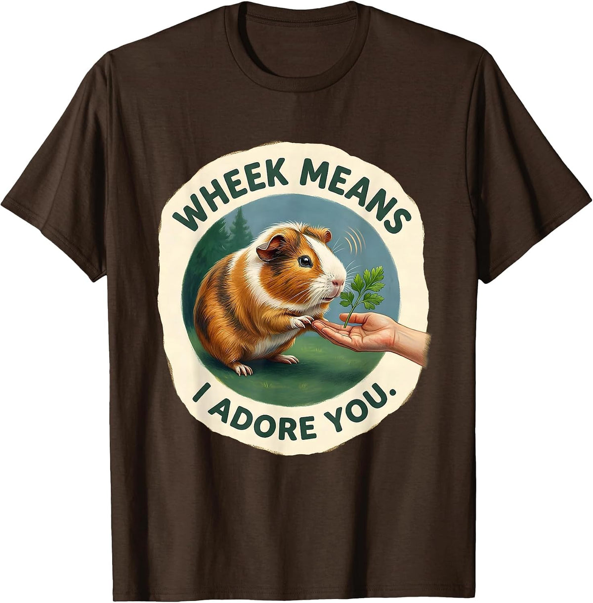 Wheek Means I Adore You Funny Guinea Pig Lover Storybook Art T-Shirt - Brown