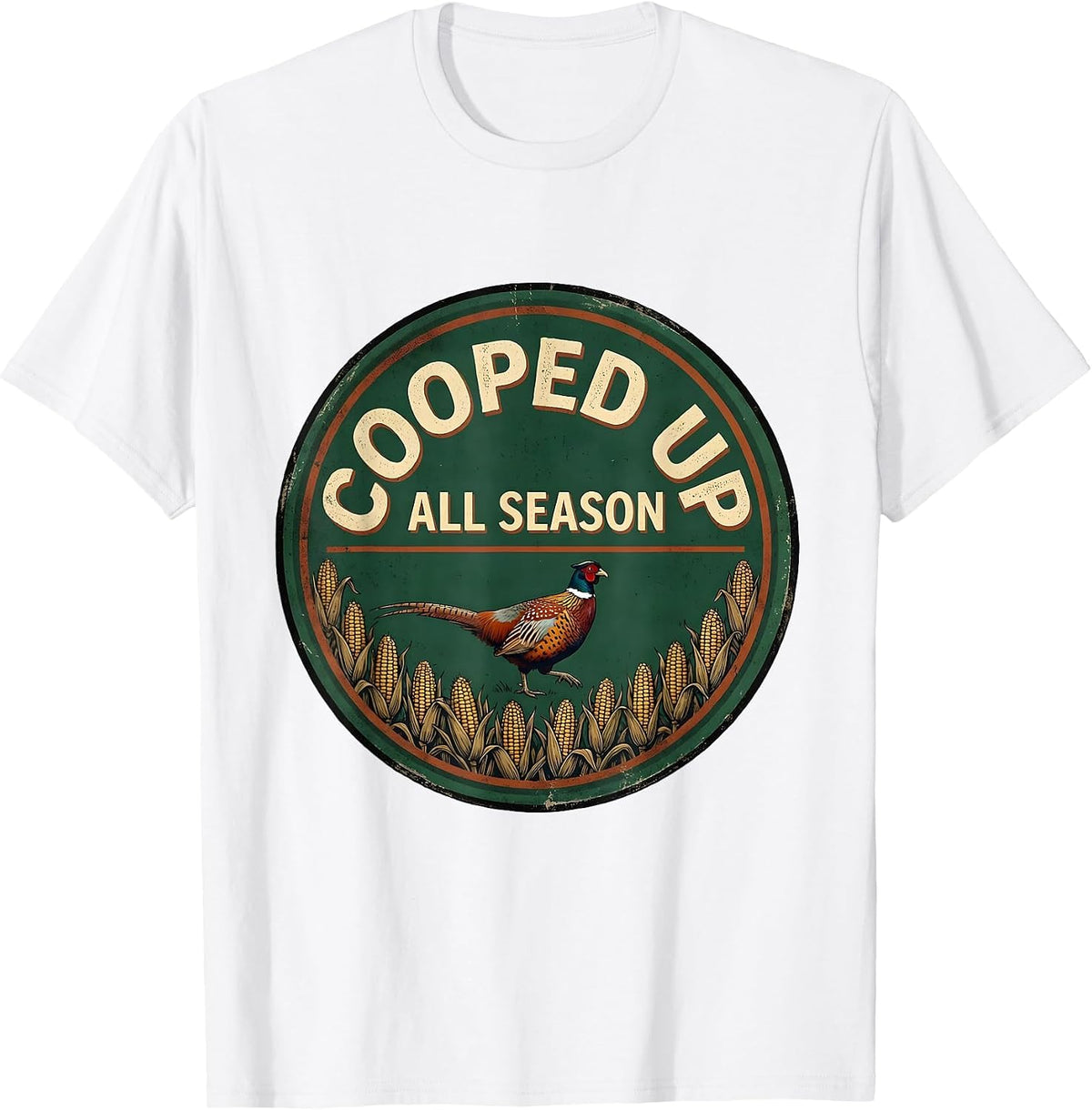 Men's Cooped Up All Season Vintage Pheasant Hunter Upland Bird T-Shirt - White