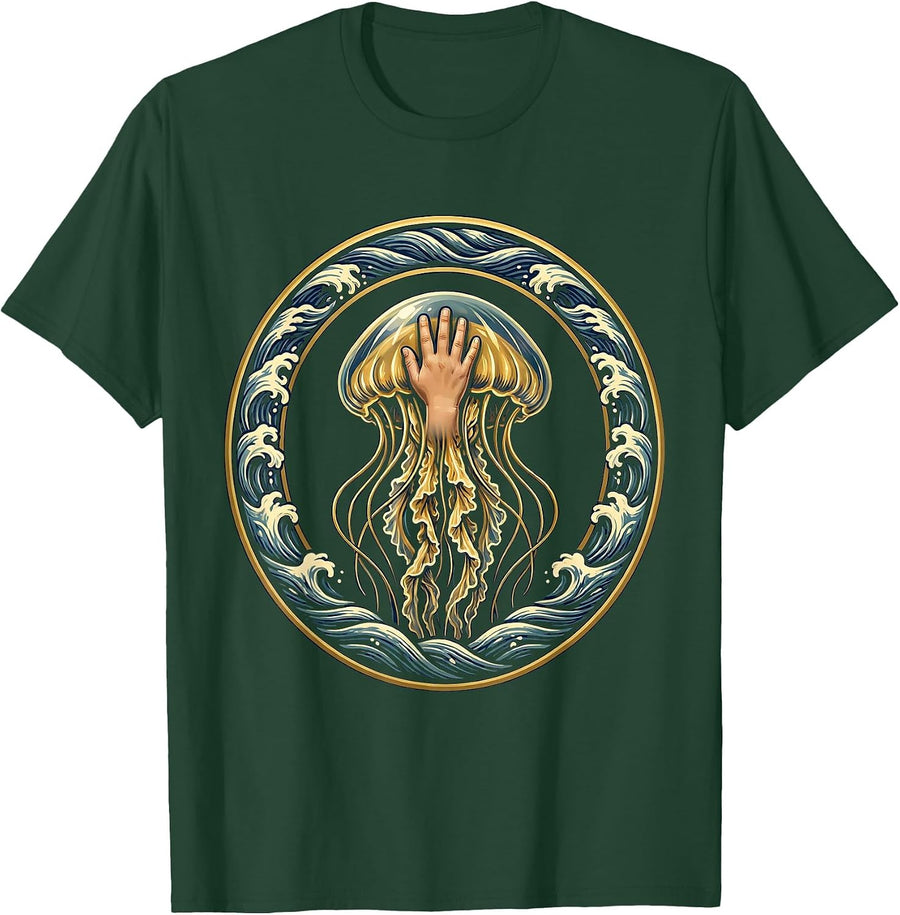 Men's Autism Awareness Child and Glowing Jellyfish Art T-Shirt - Dark Green