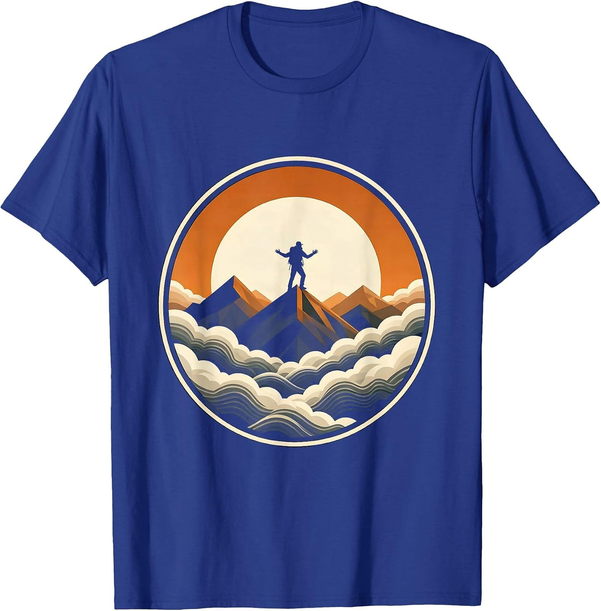 Men's Solo Hiker Above the Clouds Mountain Ridge T-Shirt - Royal Blue