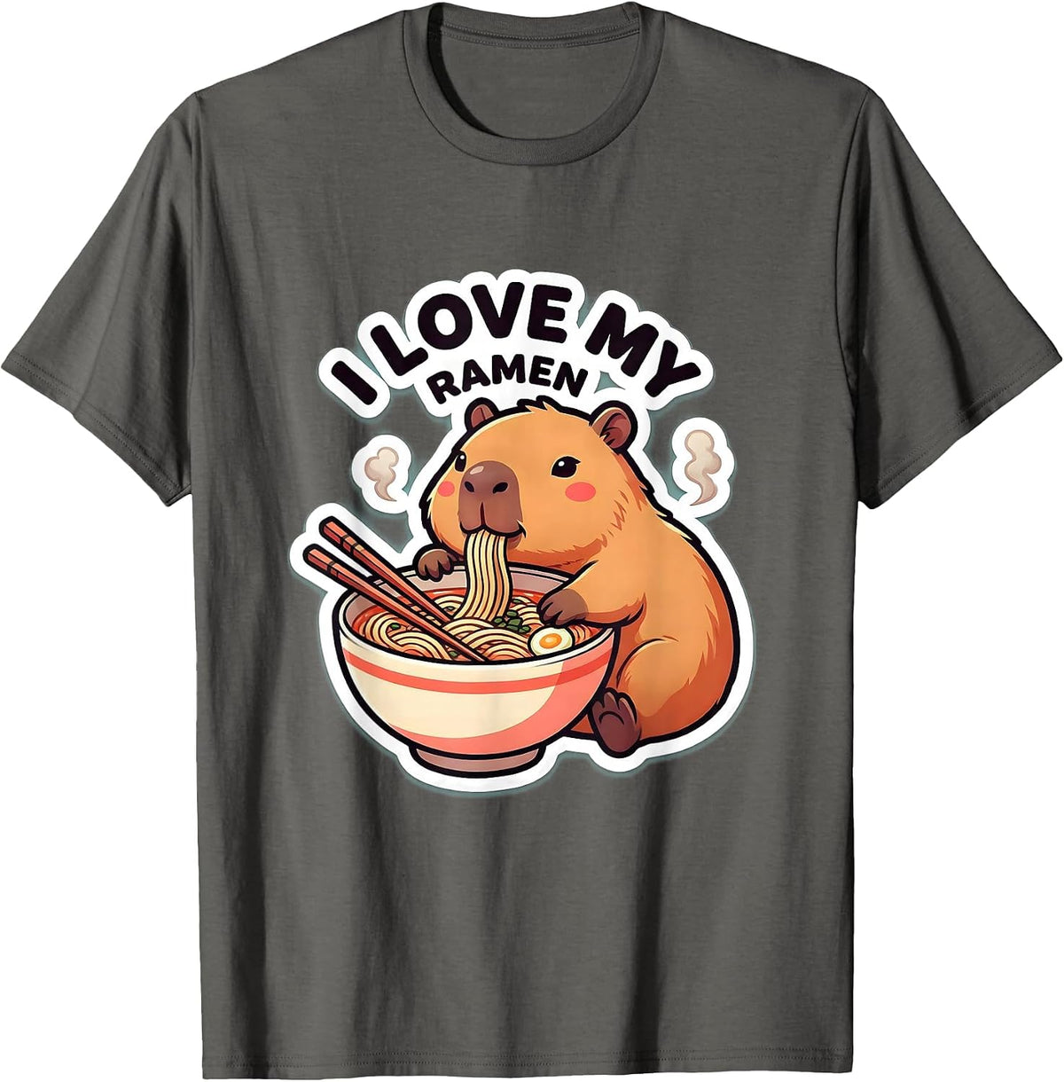 I Love My Ramen Cute Capybara Kawaii Anime Animal Ramen Boba T-Shirt - Asphalt Grey