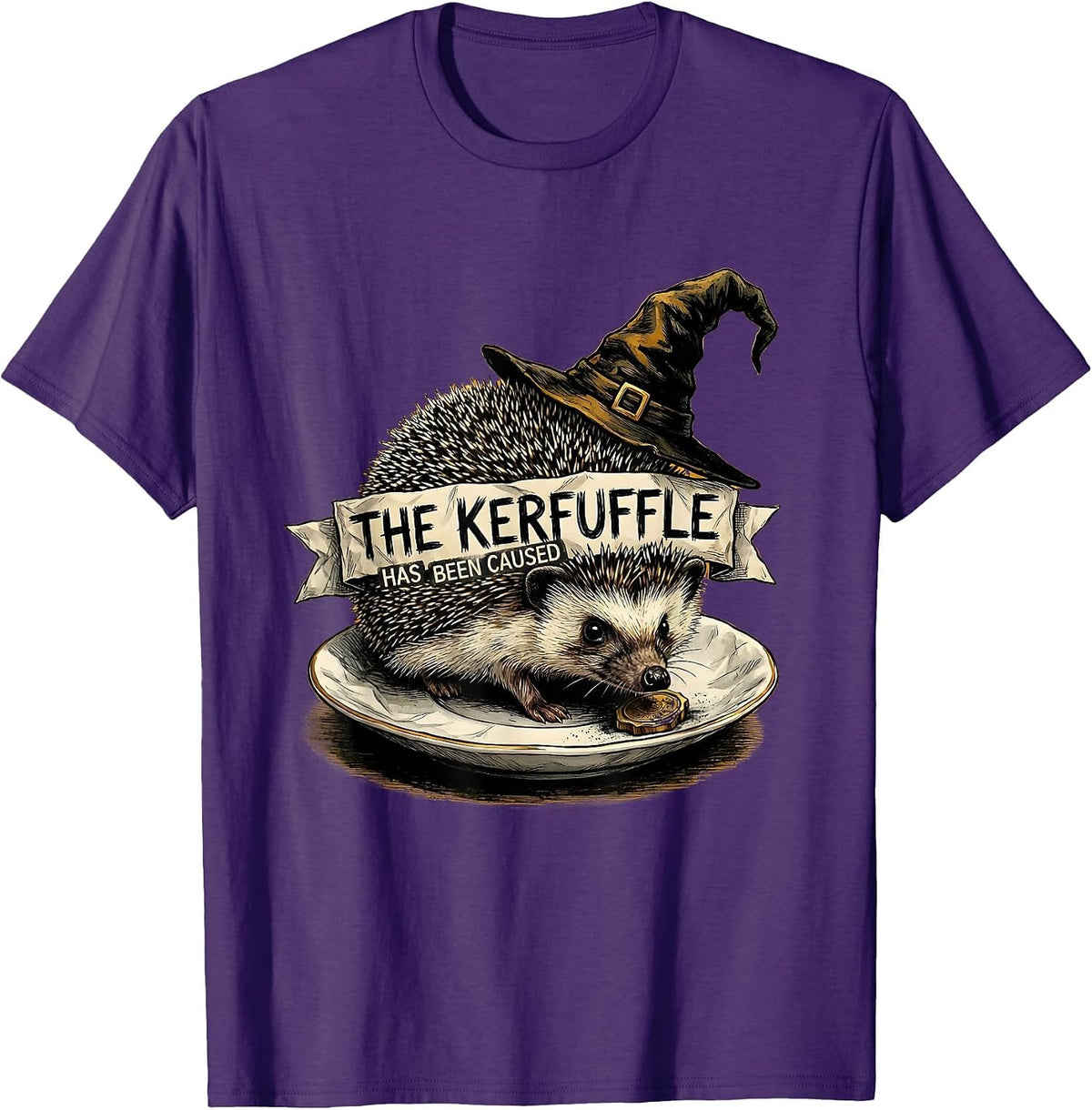 Men's The Kerfuffle Has Been Caused Whimsical Hedgehog Meme Humor T-Shirt - Purple