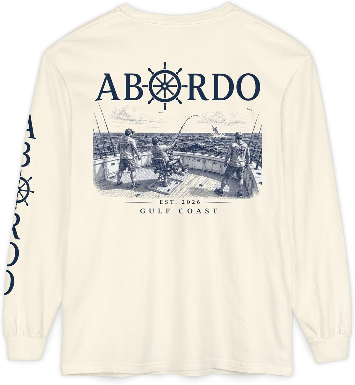 Fishing Marlin Fight Angler Coastal Design Long Sleeve Summer Tee - Ivory