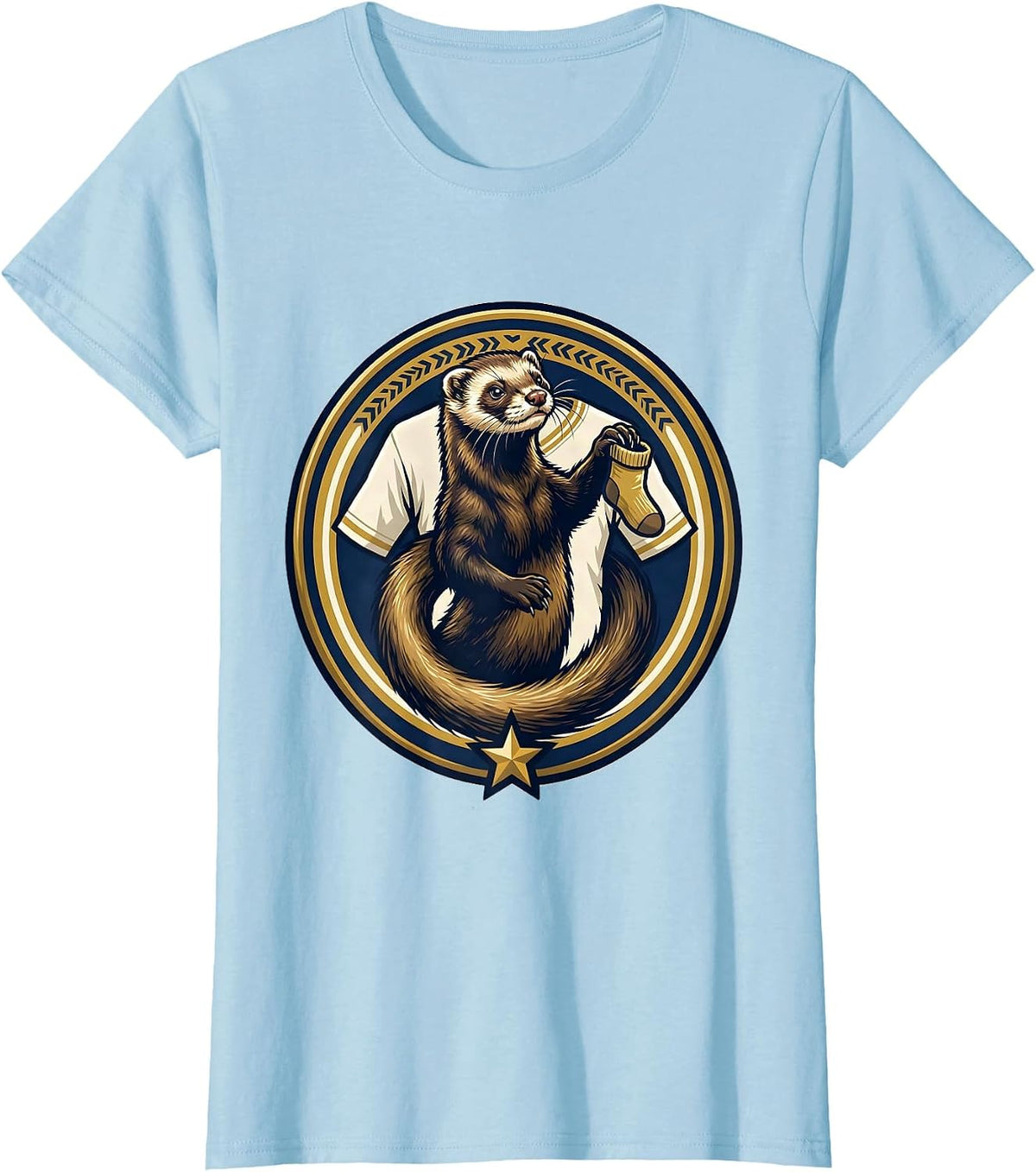 Ferret Mascot Badge Funny Ferret Lover Gifts T-Shirt - Baby Blue