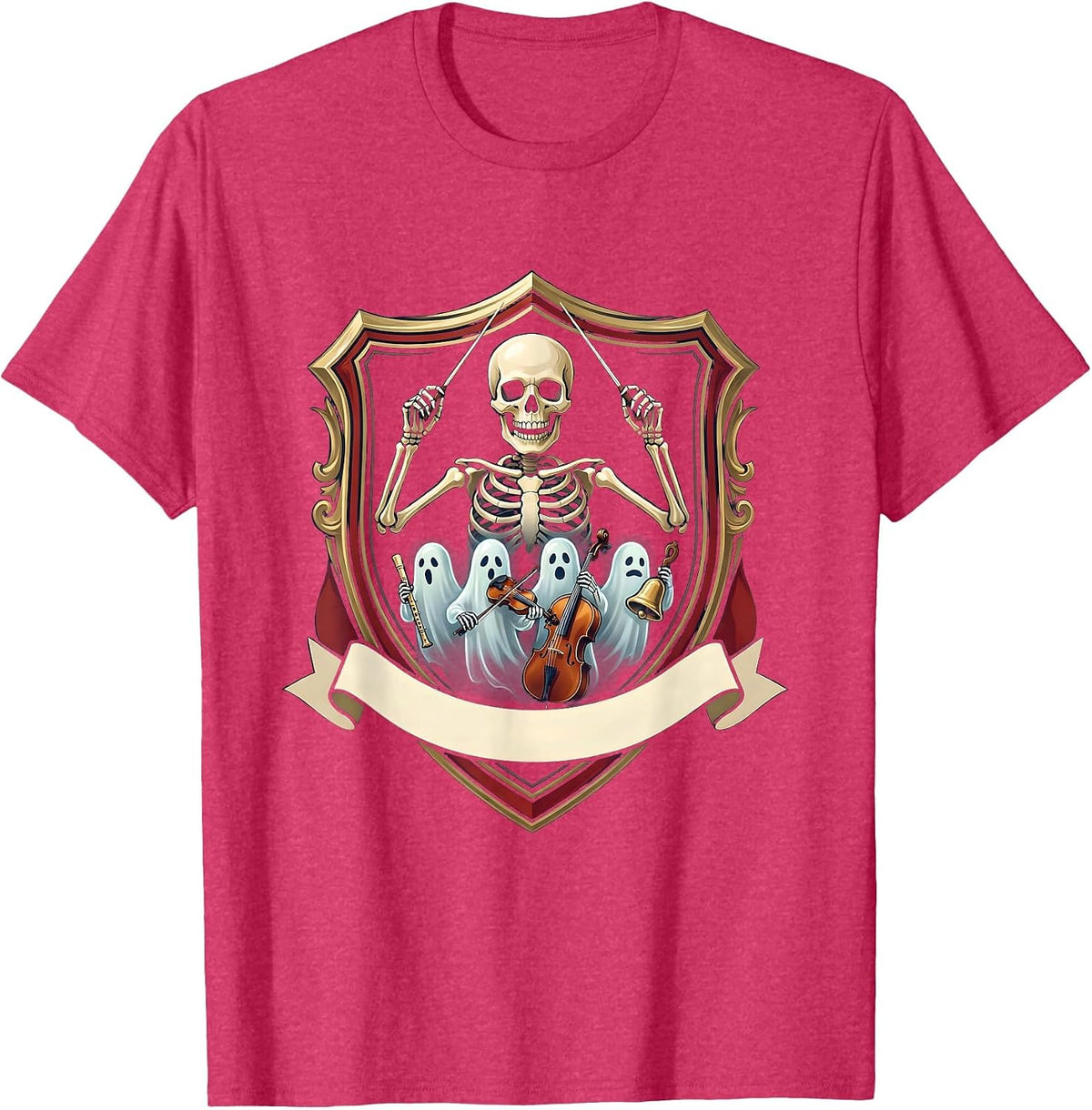 Halloween Ghost Music Teacher Band Emblem T-Shirt - Red Heather