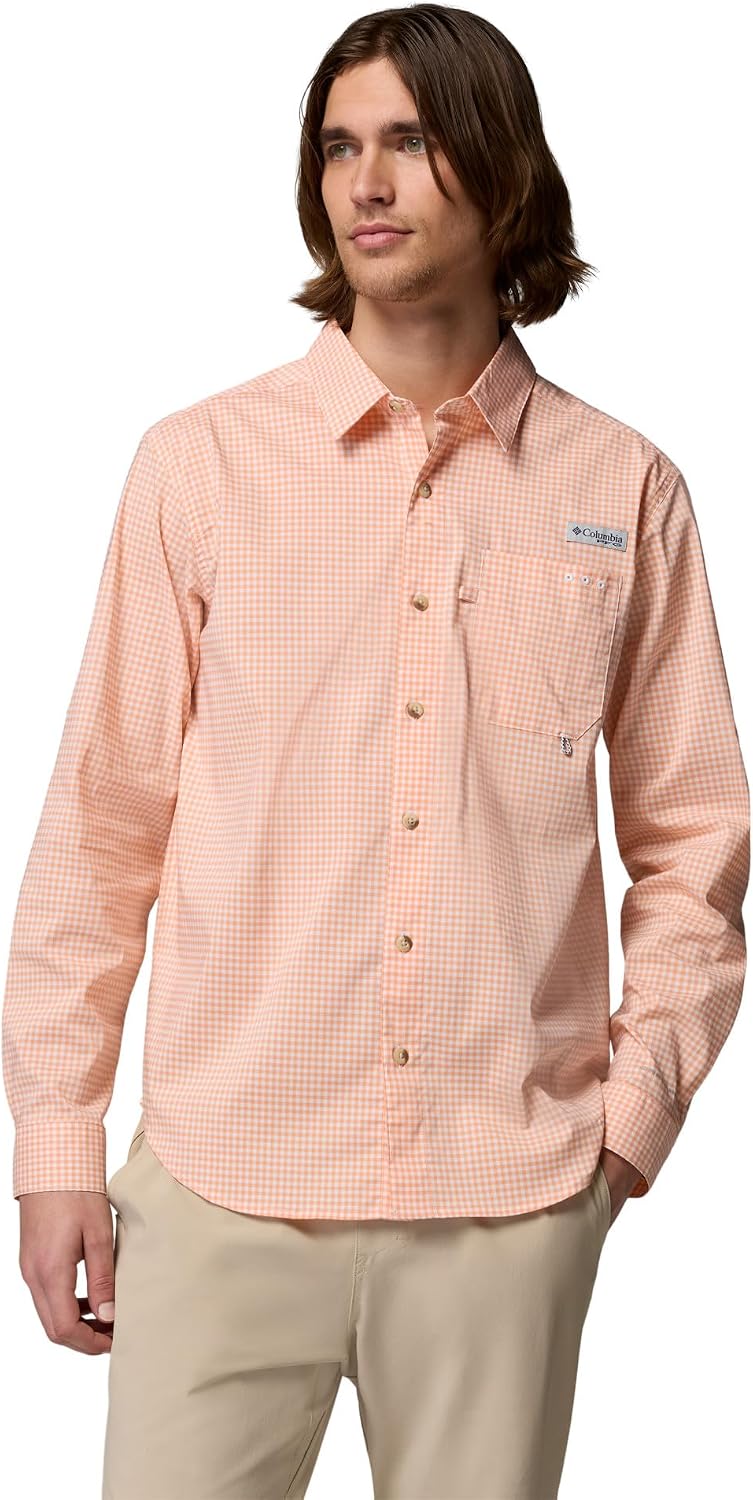 Columbia Men's PFG Harbor Peak Long Sleeve Shirt - Bright Nectar Micro Gingham