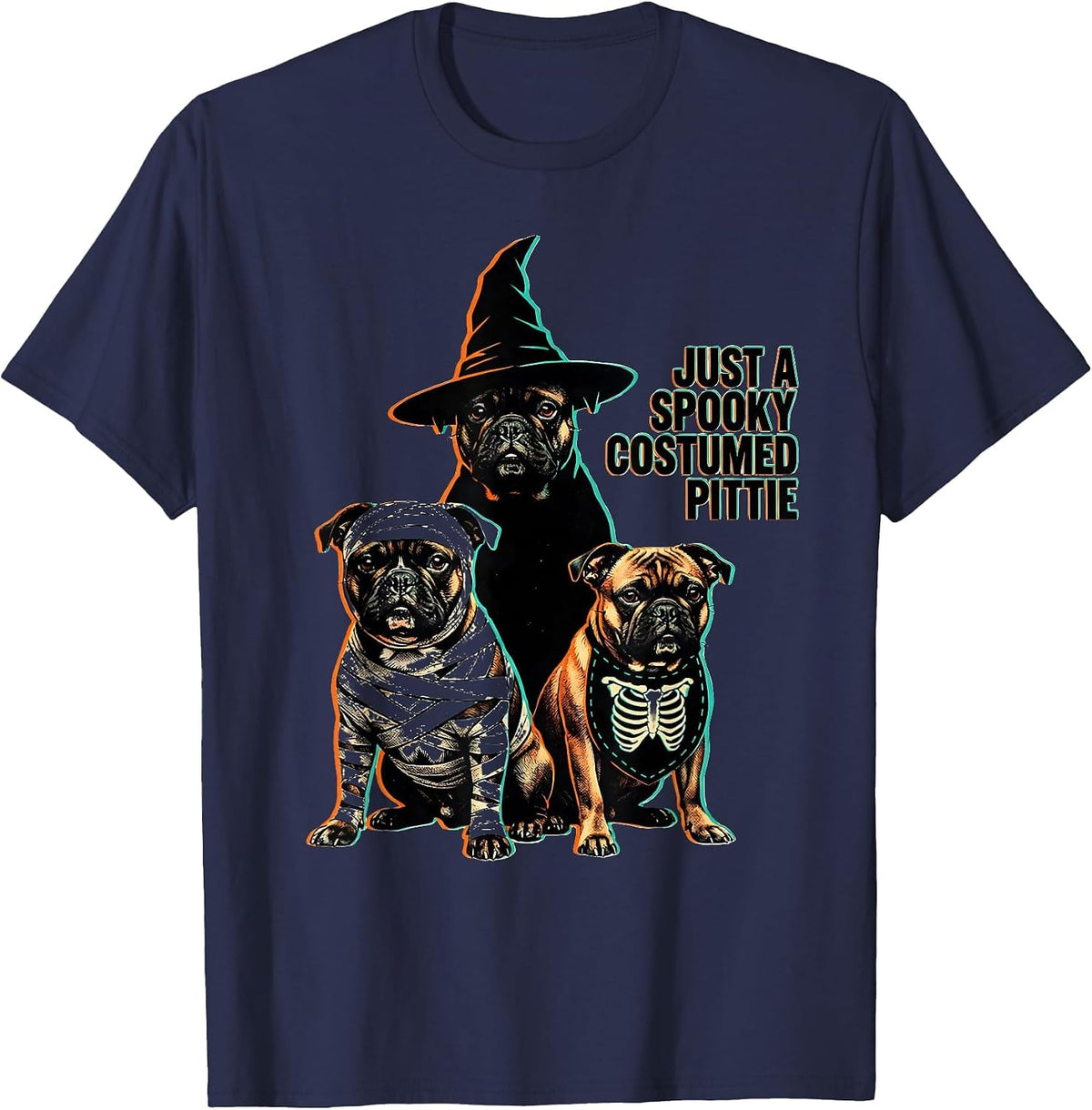 Just A Spooky Costumed Pittie Funny Halloween Pitbull Owner T-Shirt - Navy Blue