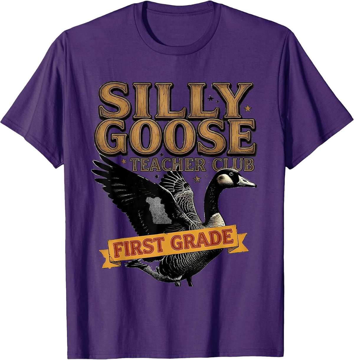 Men's Silly Goose Teacher Club First Grade Funny Back to School T-Shirt - Purple