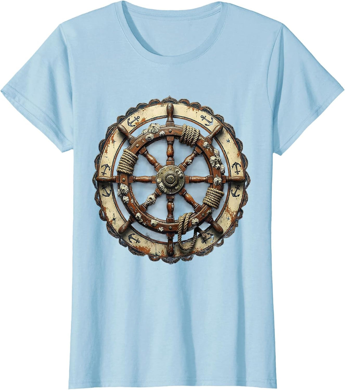 Barnacle Ship Wheel Sailor Graphic Tee T-Shirt - Baby Blue