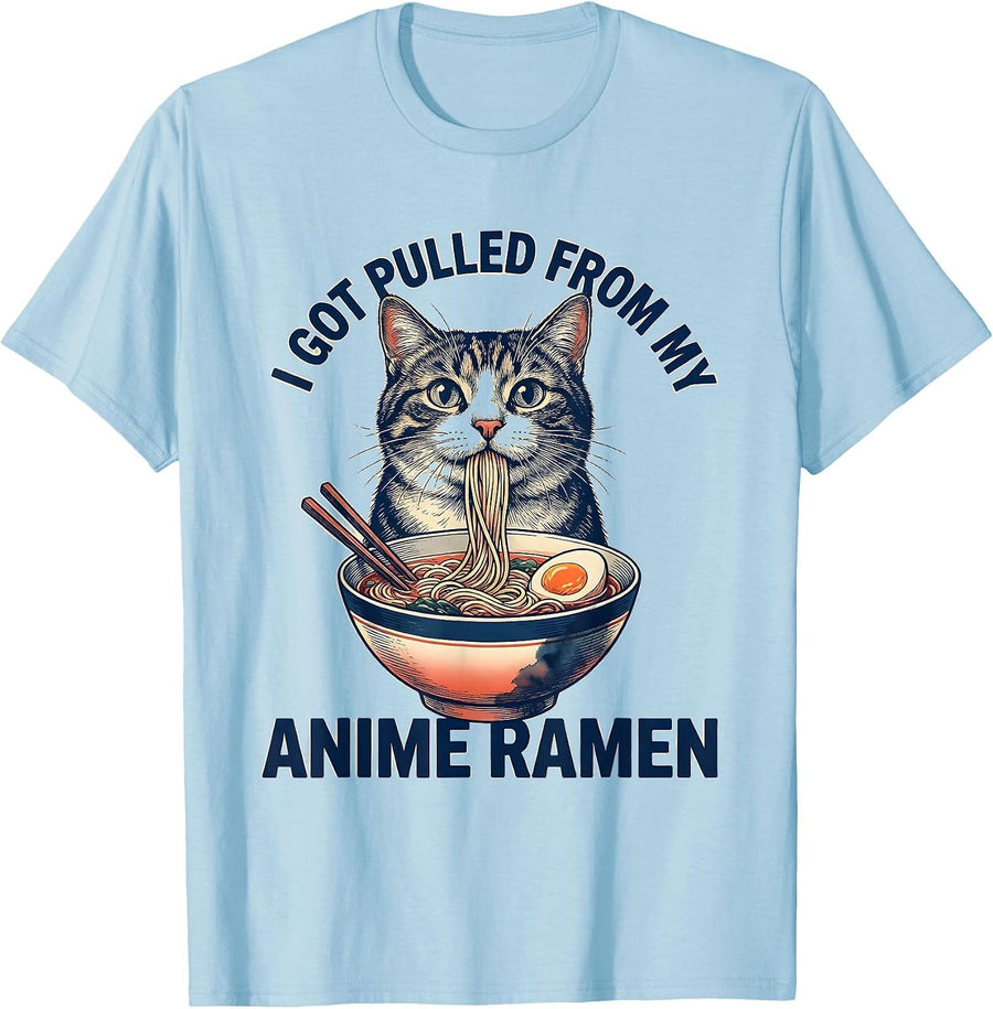 Men's I Got Pulled From My Anime Ramen Funny Kawaii Cat Anime Gift T-Shirt - Baby Blue