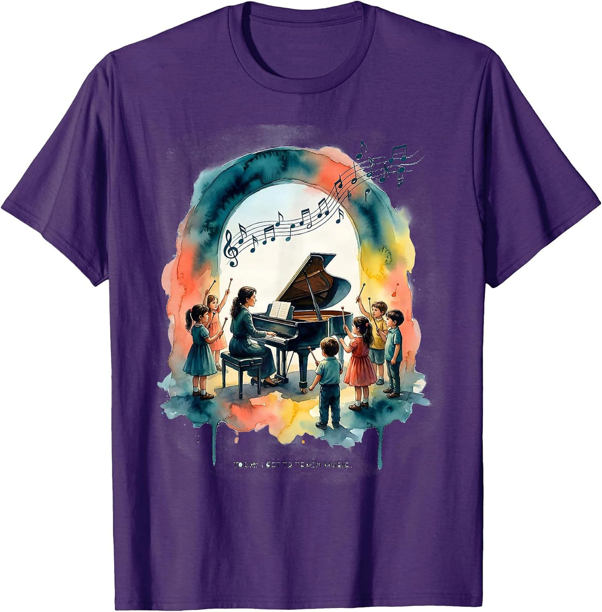 Men's Today I Get To Teach Music Watercolor Music Teacher Back T-Shirt - Purple