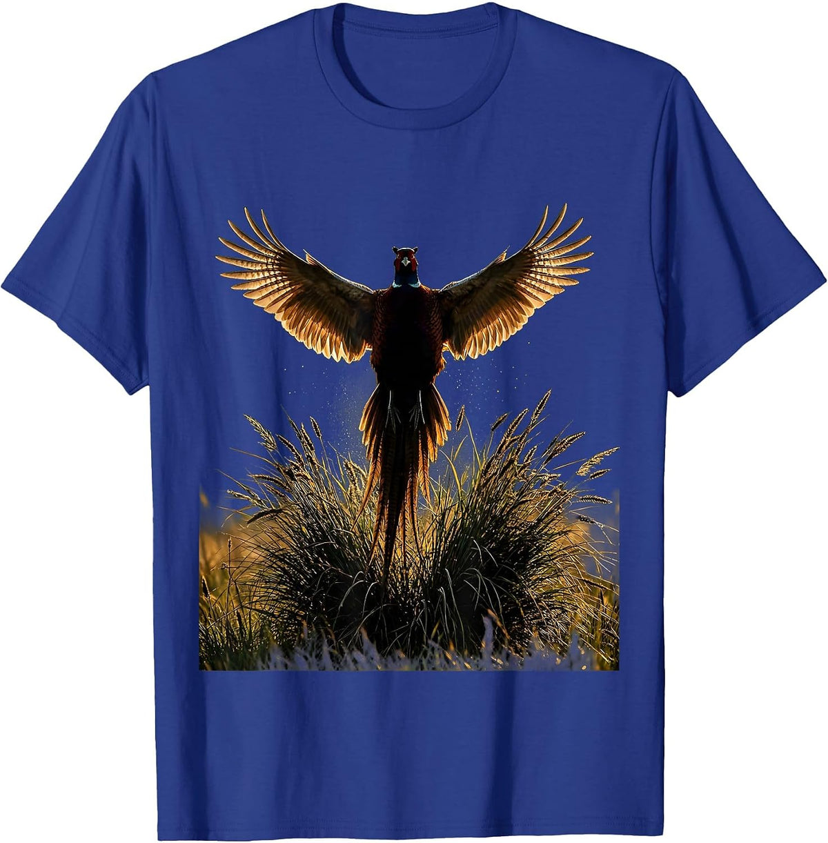 Pheasant Burst Fall Hunting Graphic Design T-Shirt - Royal Blue