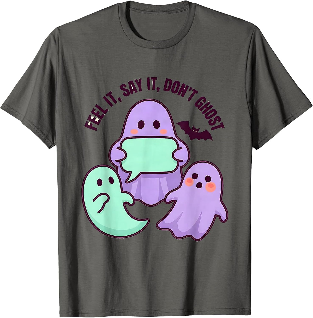 Men's Feel It, Say It, Don’t Ghost Mental Health Halloween T-Shirt - Asphalt Grey