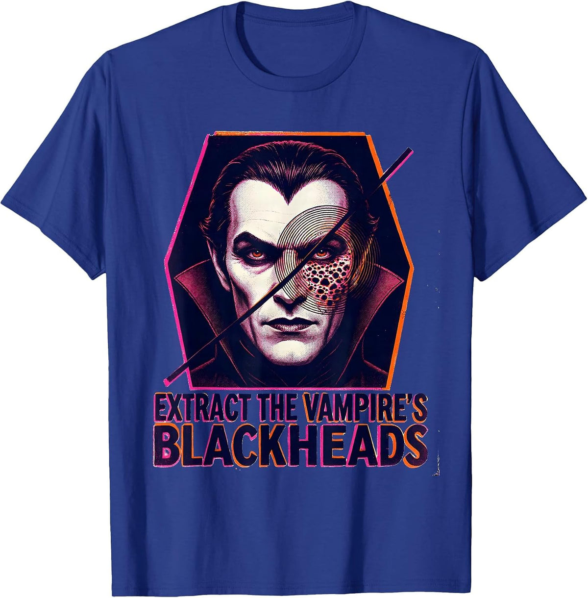 Men's Extract The Vampire's Blackheads Risograph Halloween T-Shirt - Royal Blue