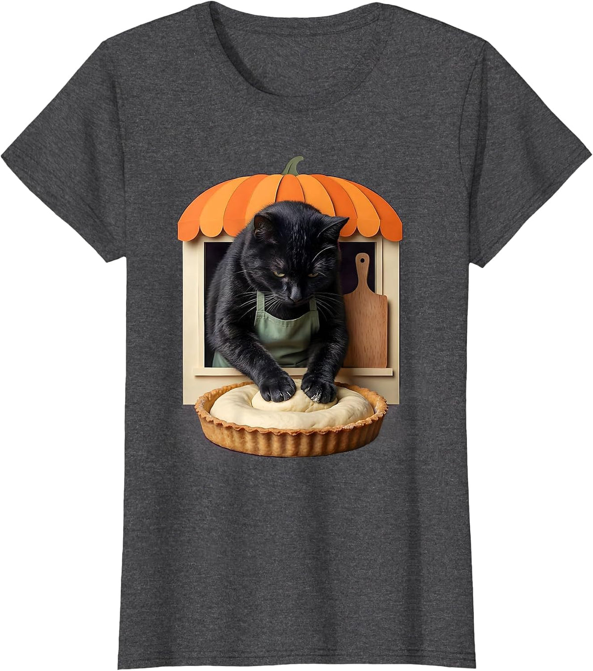 Women's Black Cat Bakery Biscuits Funny Cat Lover Art T-Shirt - Dark Heather Grey