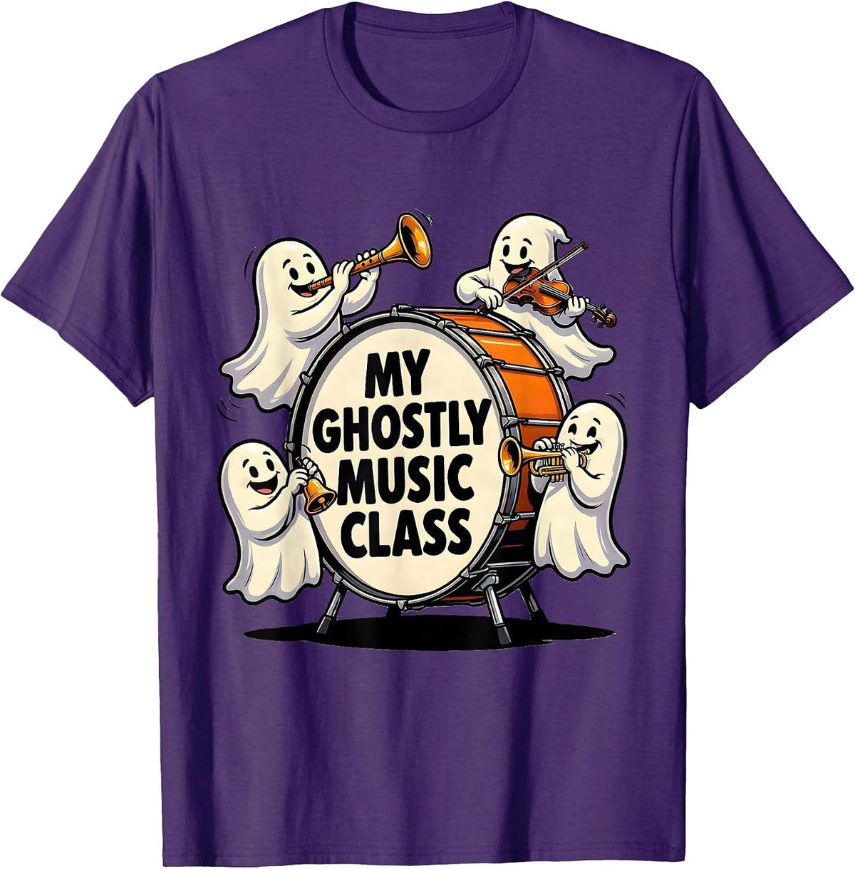 My Ghostly Music Class Cartoon Halloween Music Teacher Ghost T-Shirt - Purple
