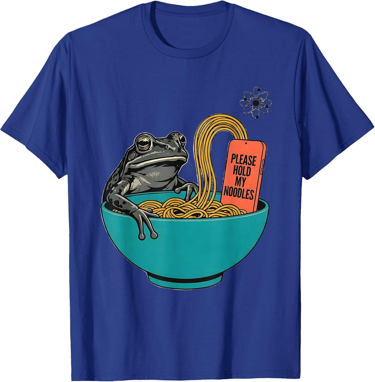 Men's Please Hold My Noodles Funny Grumpy Frog Japanese Art Ramen T-Shirt - Royal Blue