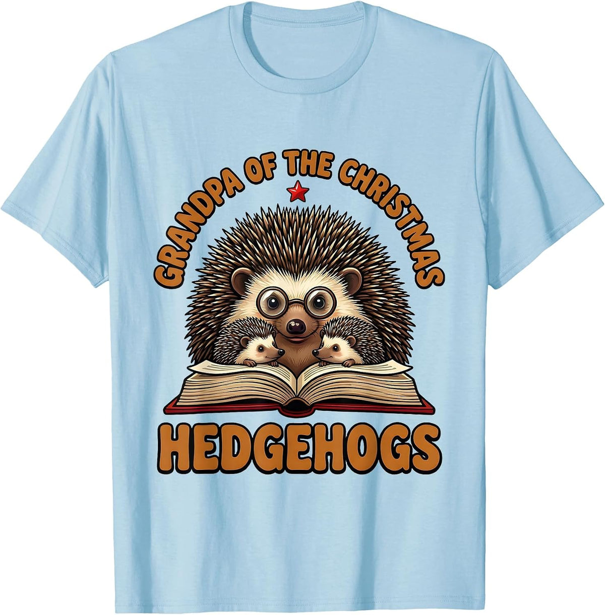 Men's Grandpa Of The Christmas Hedgehogs Cute Hedgehog Family T-Shirt - Baby Blue