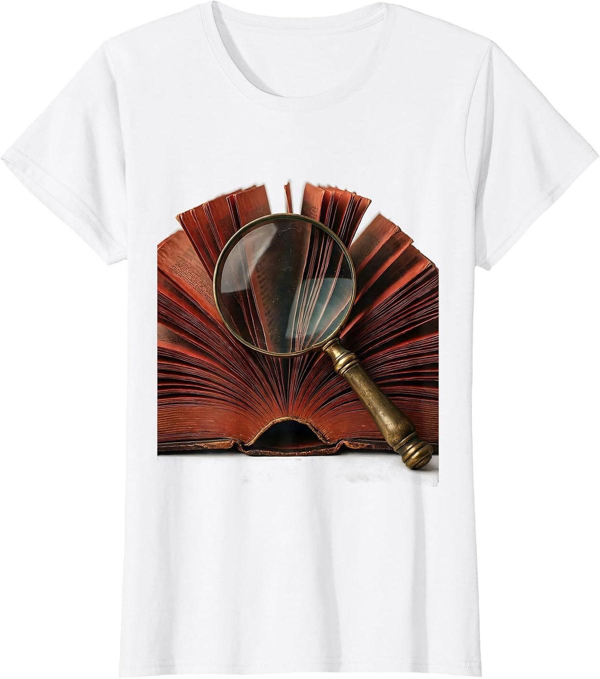 Red Teacher Magnifying Glass Book Illustration T-Shirt - White