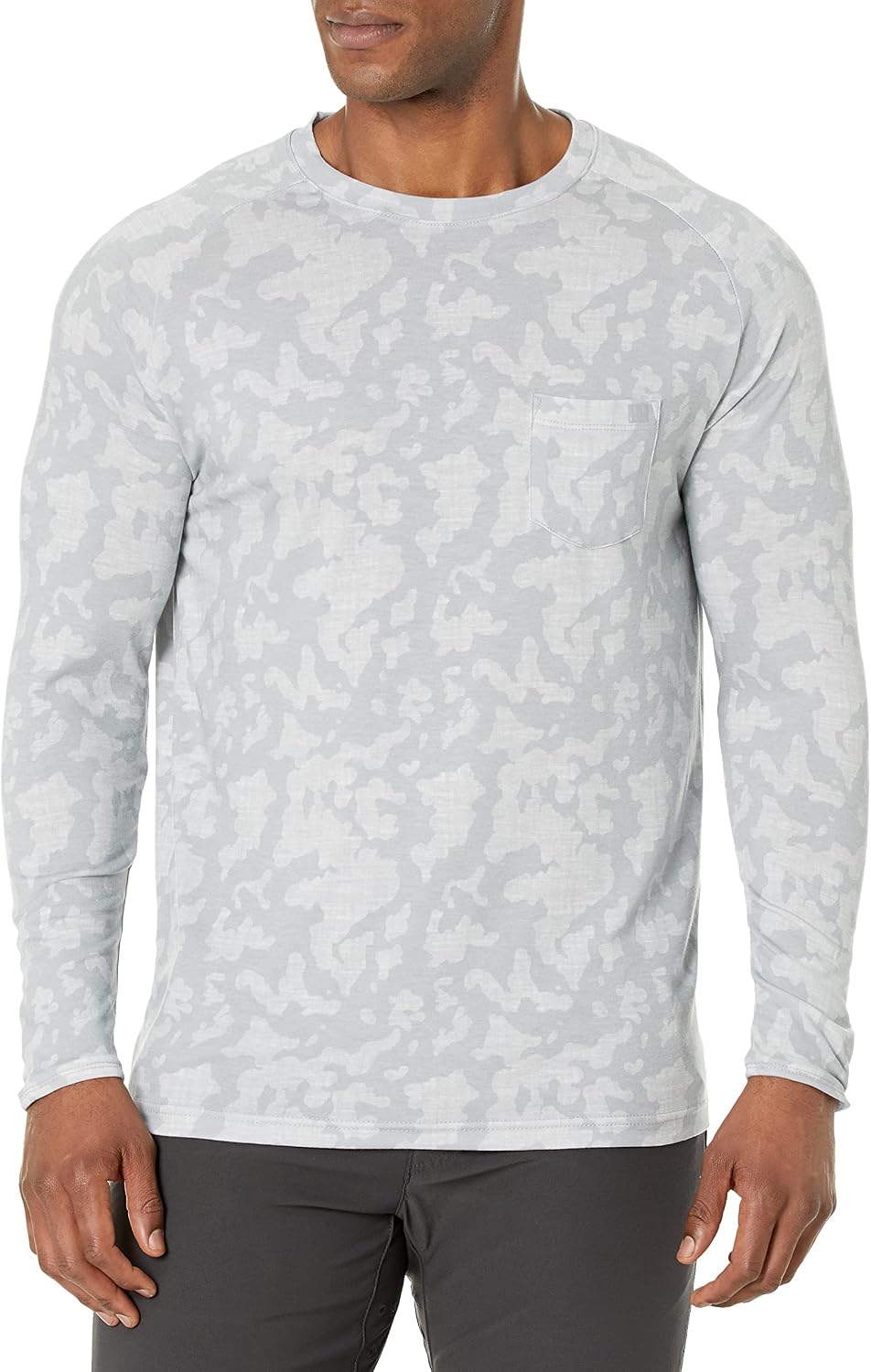 HUK Men's Waypoint Long Sleeve Shirt | Performance T-Shirt +50 UPF - Running Lakes - Overcast Grey