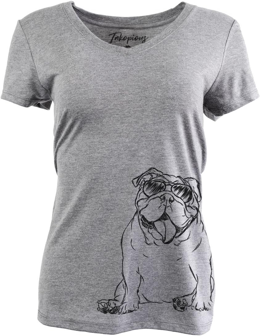 Inkopious Tank the English Bulldog Women's Triblend T-Shirt - Grey Relaxed V-neck