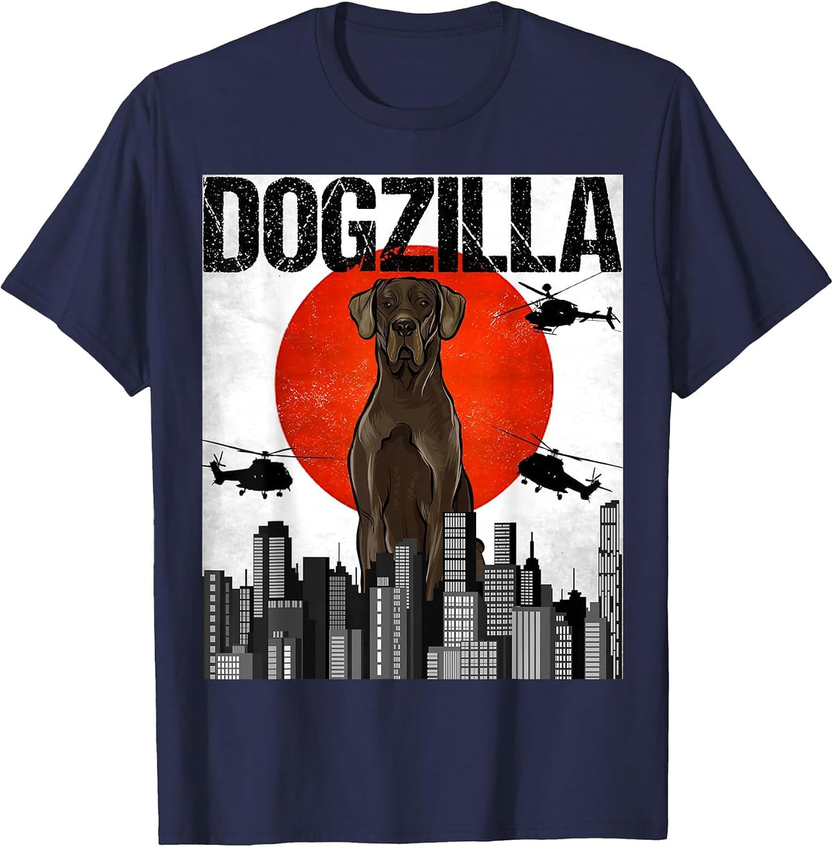 Funny Vintage Japanese Dogzilla Black Great Dane T-Shirt - Navy Blue