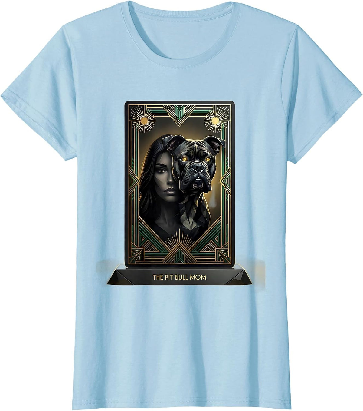 The Pit Bull Mom Art Deco Dog Mom Tarot Card Portrait T-Shirt - Baby Blue