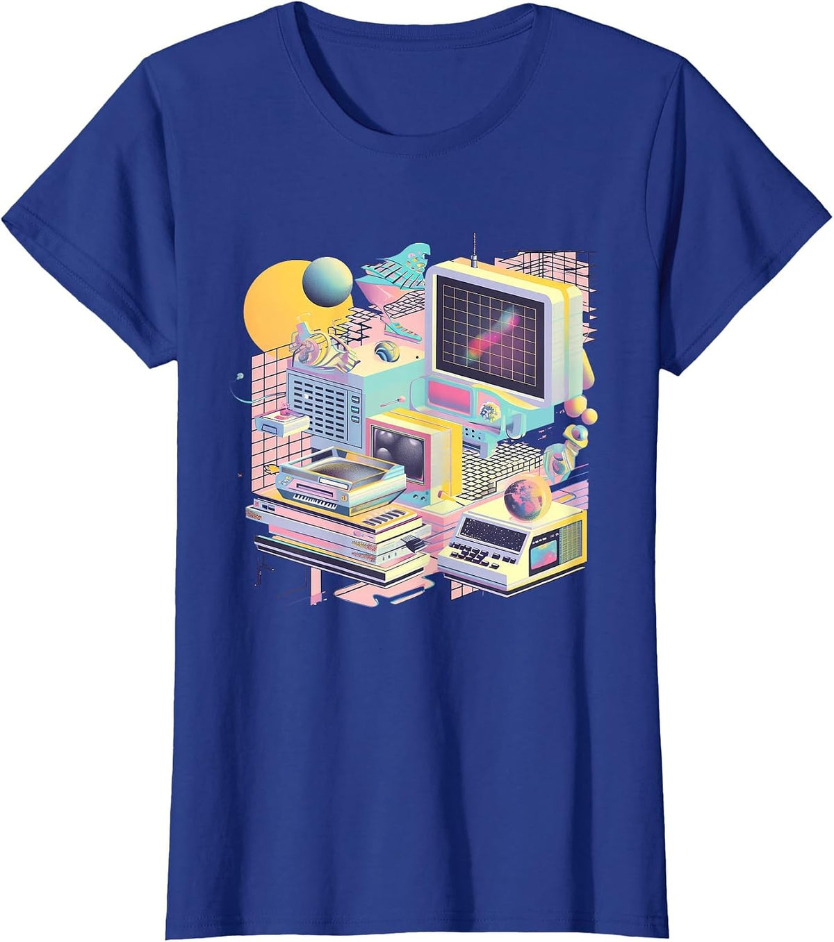 Retro Futuristic Synthwave Style Aesthetic T-Shirt - Royal Blue