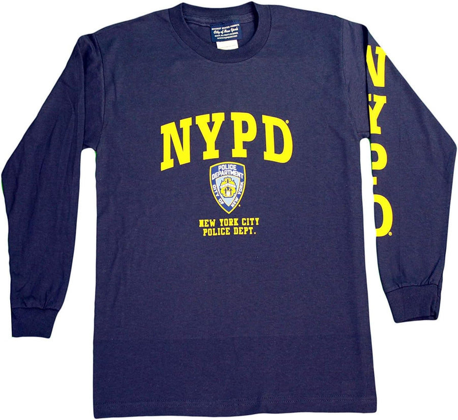 NY Police Department Inspired Long Sleeve T-Shirt Screen Printed Shield - Navy