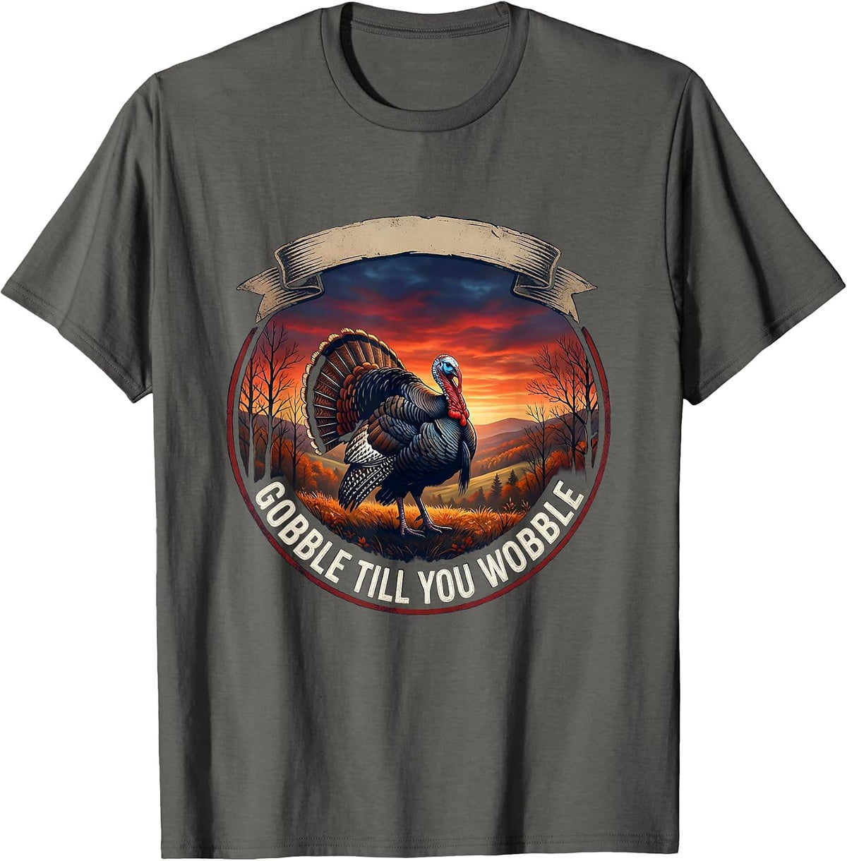 Gobble Till You Wobble Family Thanksgiving Design T-Shirt - Asphalt Grey