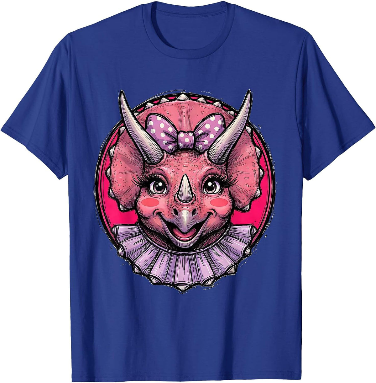 Cute Feminine Triceratops Dinosaur Graphic Tee T-Shirt - Royal Blue