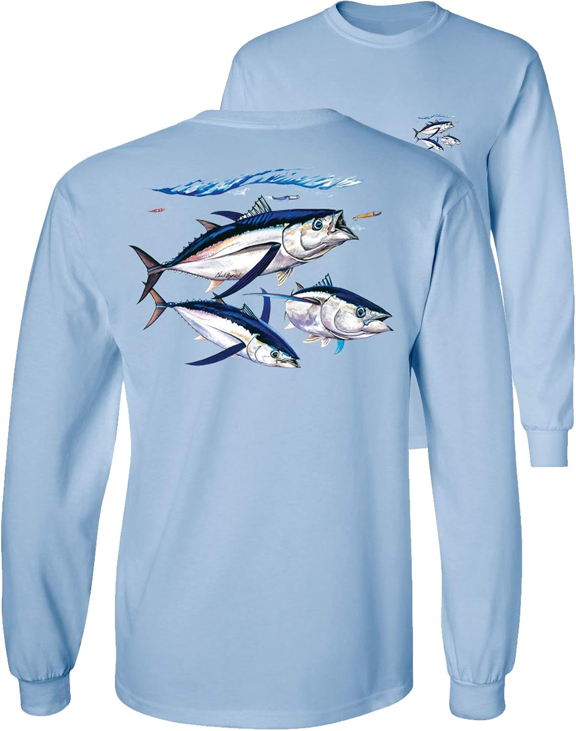 Albacore Tuna Fish Salt Water Fishing Long Sleeve T-Shirt - Light Blue