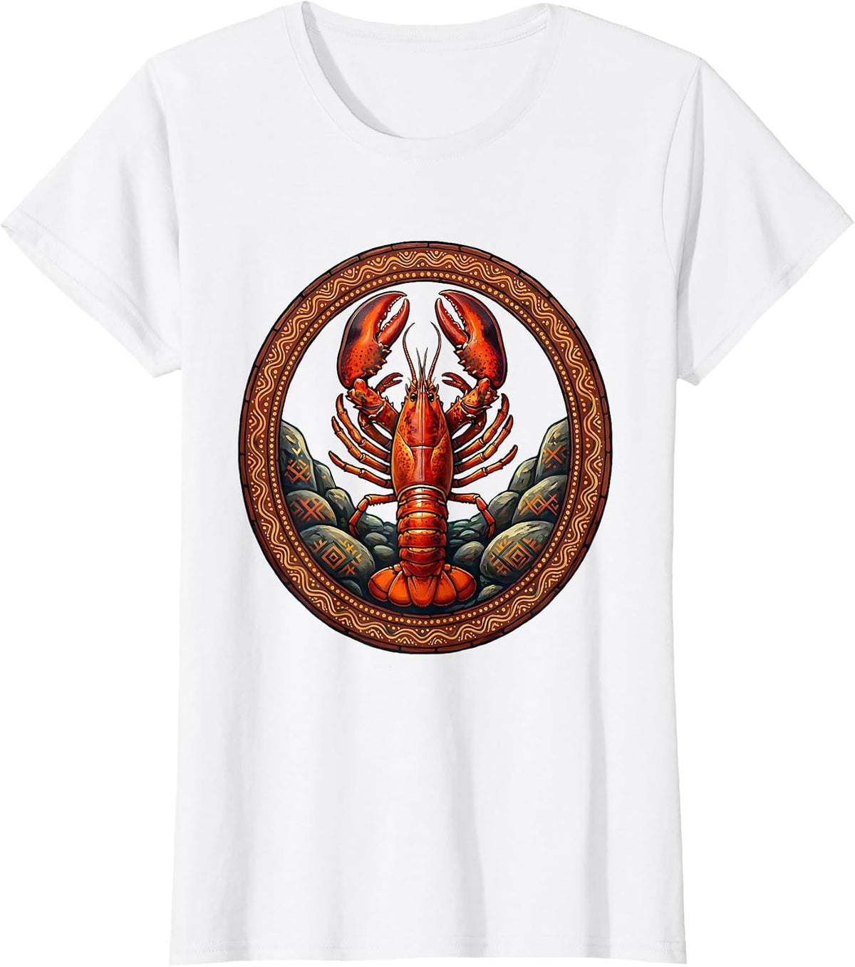 Women's Lobster Walking Ocean Floor Rocks Illustration T-Shirt - White