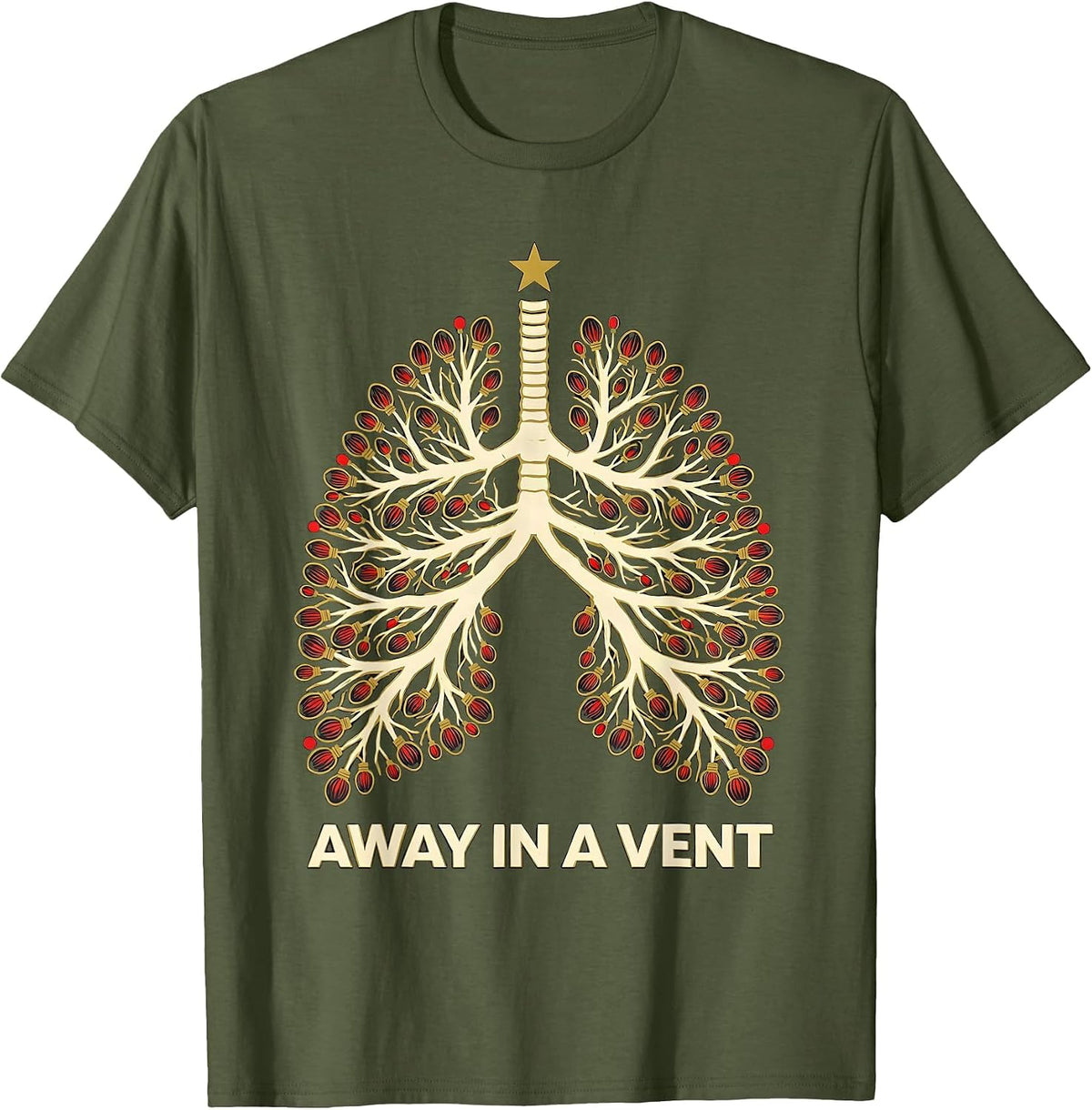 Men's Away In A Vent Stencil Graphic Respiratory Therapist T-Shirt - Olive Green