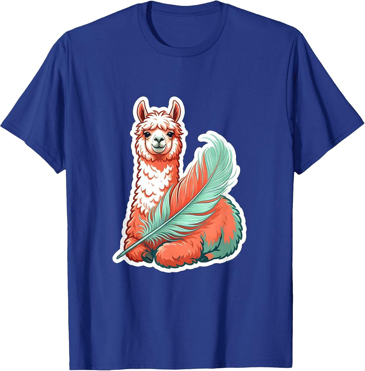 Men's Relaxed Llama Sticker Funny Alpaca Lover Gift T-Shirt - Royal Blue