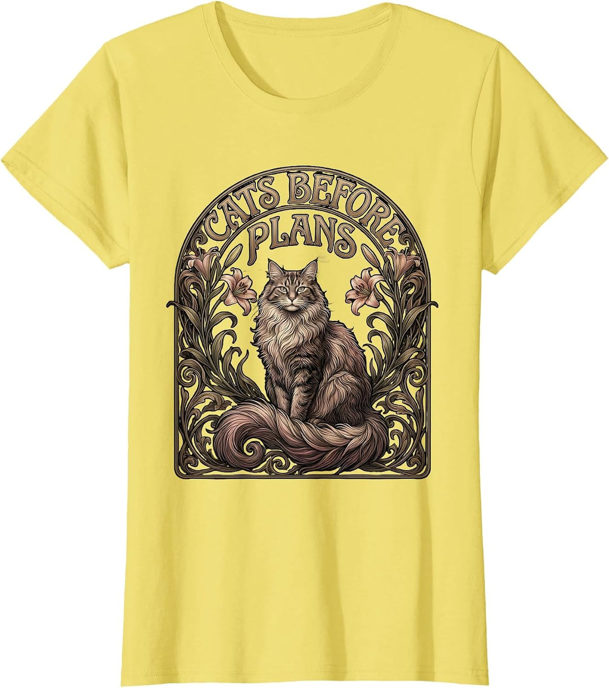 Women's Cats Before Plans Funny Cat Lover Design T-Shirt - Lemon Yellow