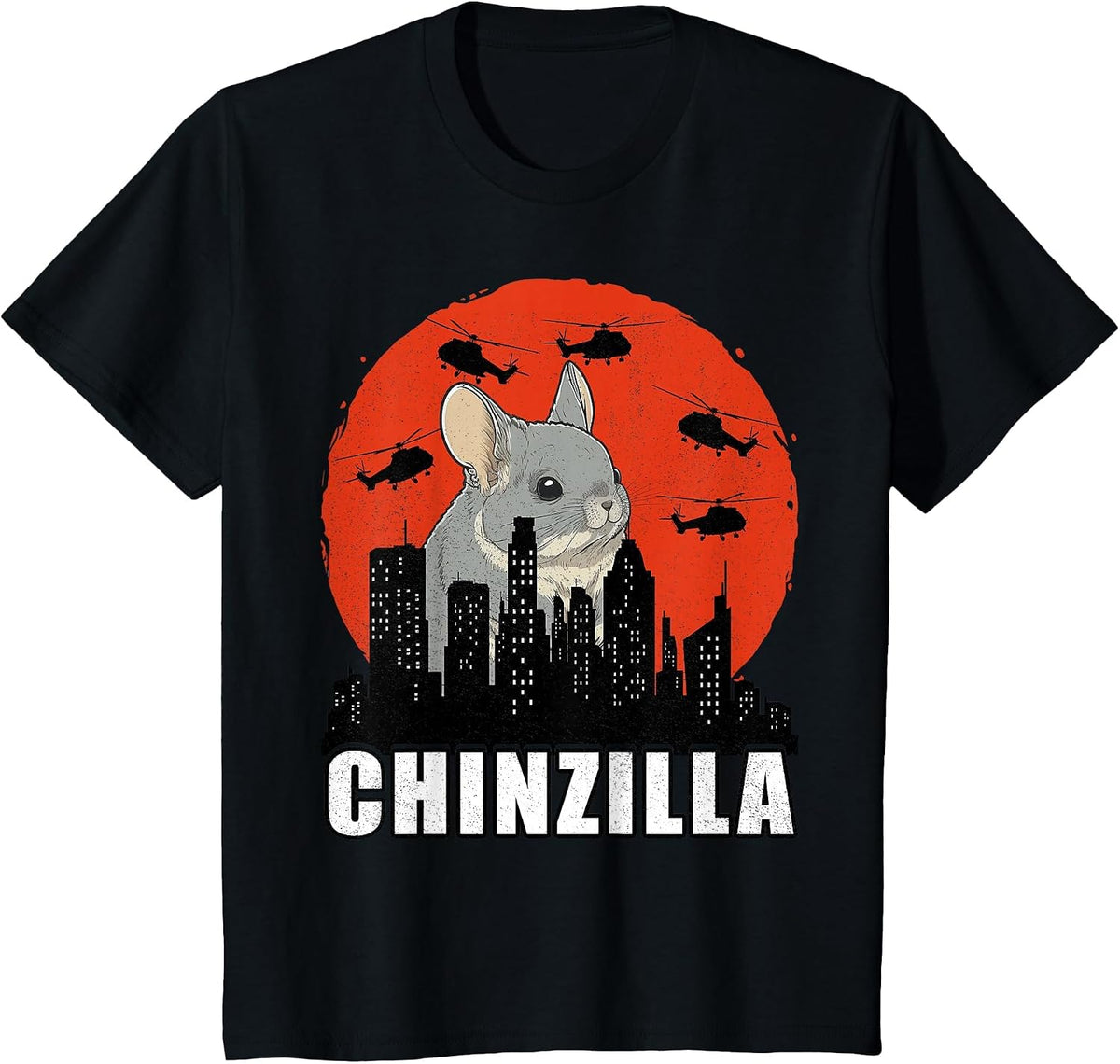 Chinchilla T-Shirt Chinzilla Retro Chinchilla Lovers Funny T-Shirt - Black