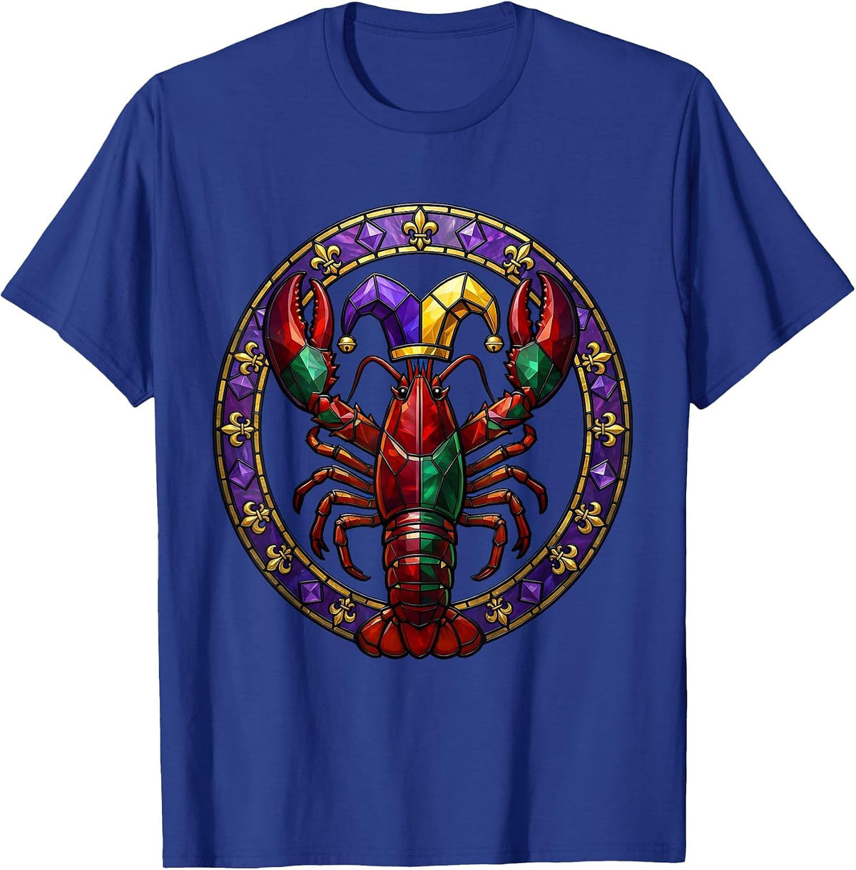 Mardi Gras Crawfish Jester Hat Illustration T-Shirt - Royal Blue