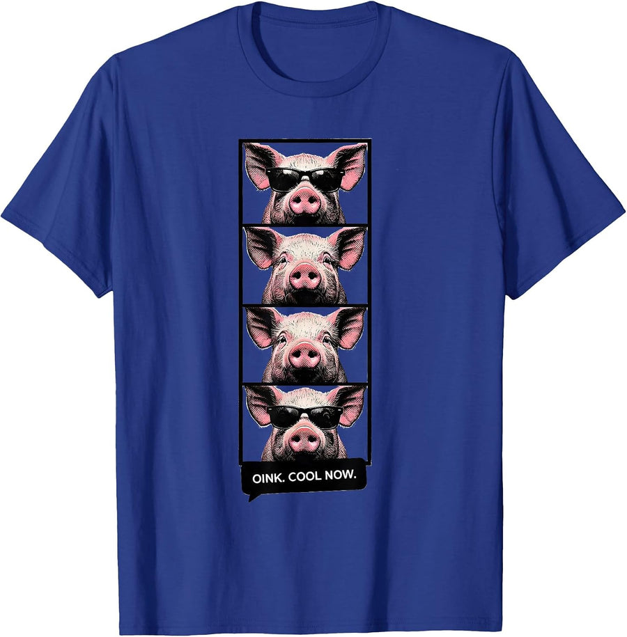 Oink Cool Now Funny Pig Farm Animal Lover Vintage Photo T-Shirt - Royal Blue