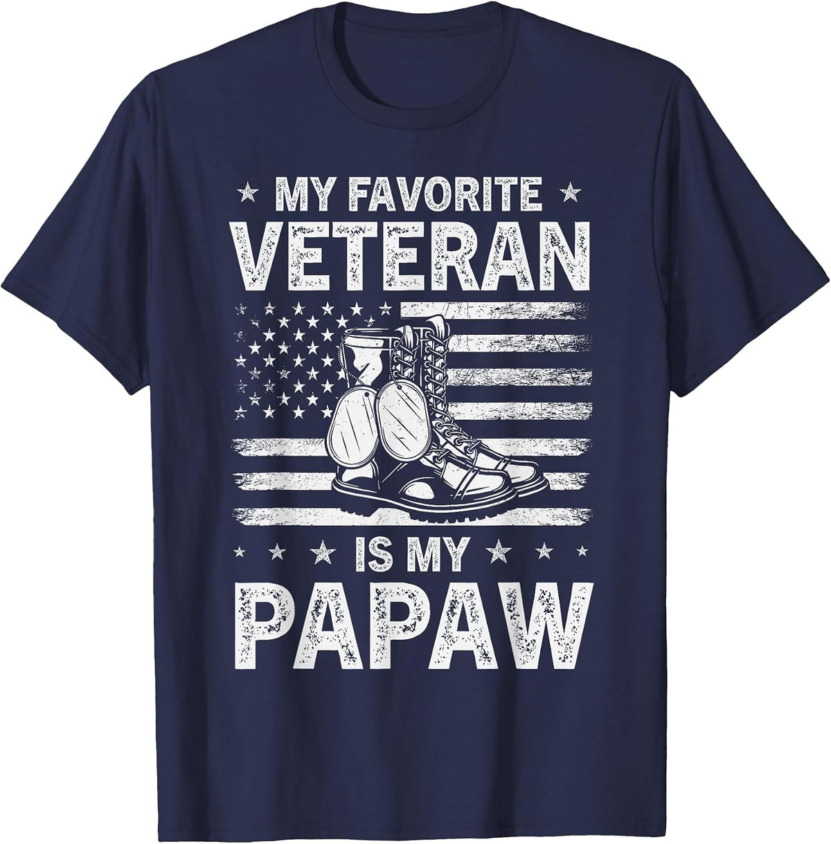My Favorite Veteran is My Papaw Veterans Day USA Flag T-Shirt - Navy Blue