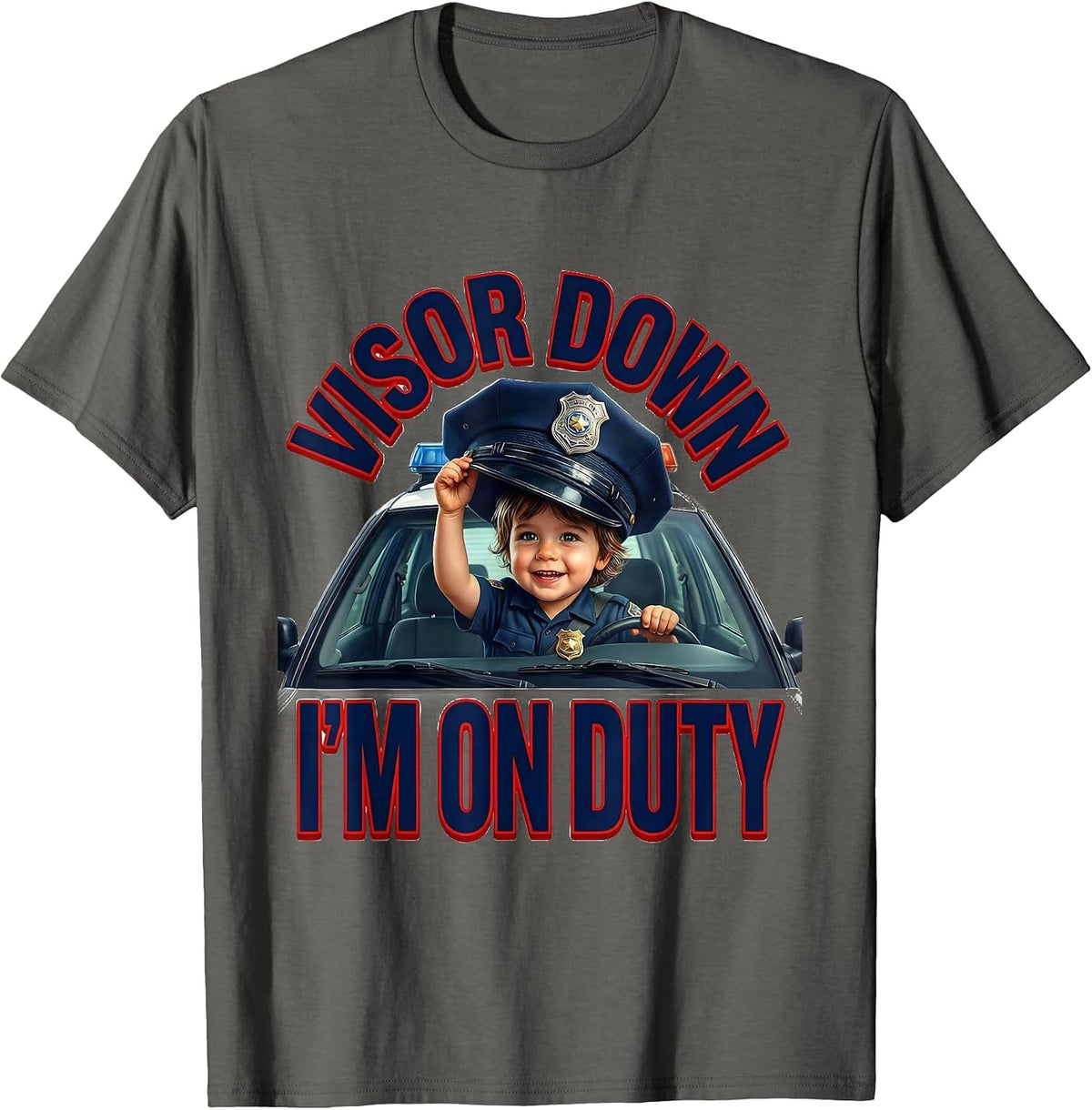 Men's Visor Down, I'm On Duty Funny Police Officer Kids Humor T-Shirt - Asphalt Grey
